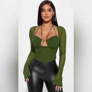 Mesh Corset Top - Olive